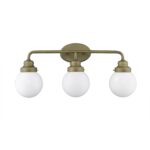 Portsmith Raw Brass Vanity with Opal Glass Globes, 3-Light 9 Portsmith Raw Brass Vanity with Opal Glass Globes, 3-Light