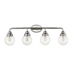 4-Light Polished Nickel Vanity With Clear Glass Globes 12 4-Light Polished Nickel Vanity With Clear Glass Globes