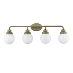 Portsmith Retro Brass Vanity Light with Opal Glass Globes 10 Portsmith Retro Brass Vanity Light with Opal Glass Globes