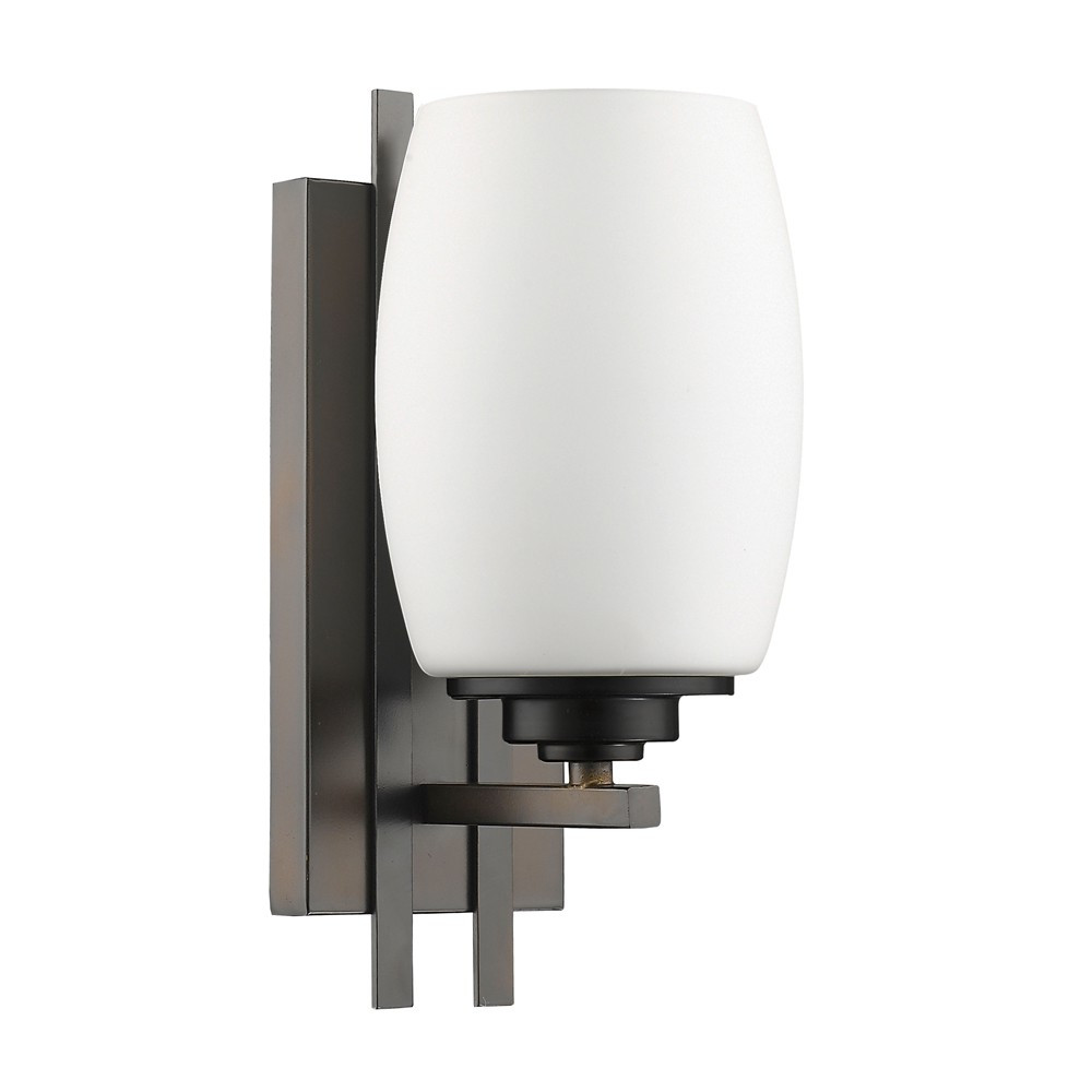 Geometric Bronze Wall Sconce with Frosted Glass Shade 1 Geometric Bronze Wall Sconce with Frosted Glass Shade
