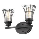 Matte Black Industrial Cage Wall Sconce, Two-Light Design