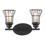 Matte Black Industrial Cage Wall Sconce, Two-Light Design