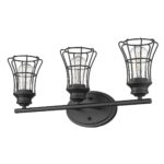 Three-Light Matte Black Industrial Cage Wall Sconce