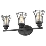 Three-Light Matte Black Industrial Cage Wall Sconce