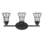 Three-Light Matte Black Industrial Cage Wall Sconce