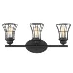 Three-Light Matte Black Industrial Cage Wall Sconce