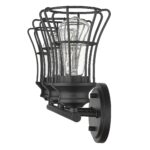 Three-Light Matte Black Industrial Cage Wall Sconce