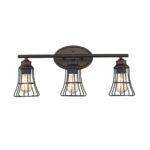 Three-Light Bronze Industrial Cage Wall Sconce, Vintage Style 8 Three-Light Bronze Industrial Cage Wall Sconce, Vintage Style