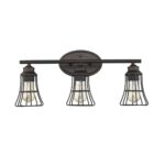 Three-Light Bronze Industrial Cage Wall Sconce, Vintage Style 10 Three-Light Bronze Industrial Cage Wall Sconce, Vintage Style