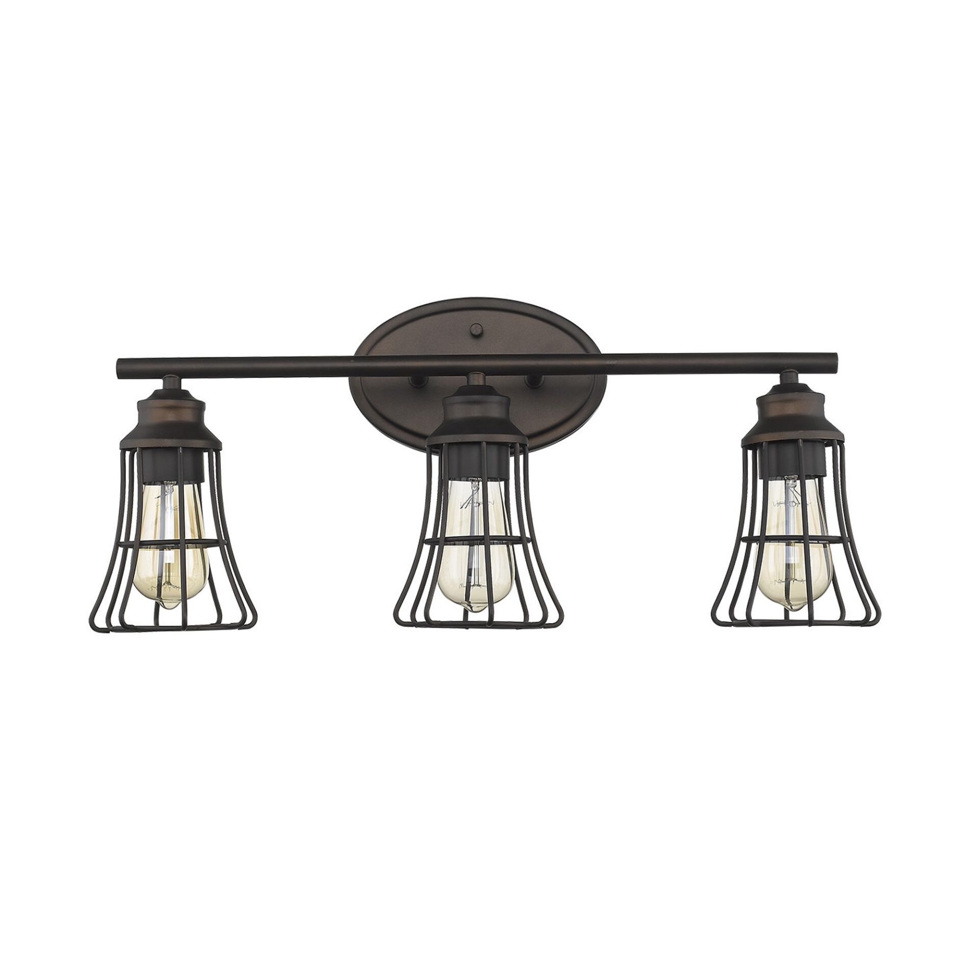 Three-Light Bronze Industrial Cage Wall Sconce, Vintage Style 4 Three-Light Bronze Industrial Cage Wall Sconce, Vintage Style - Image 4