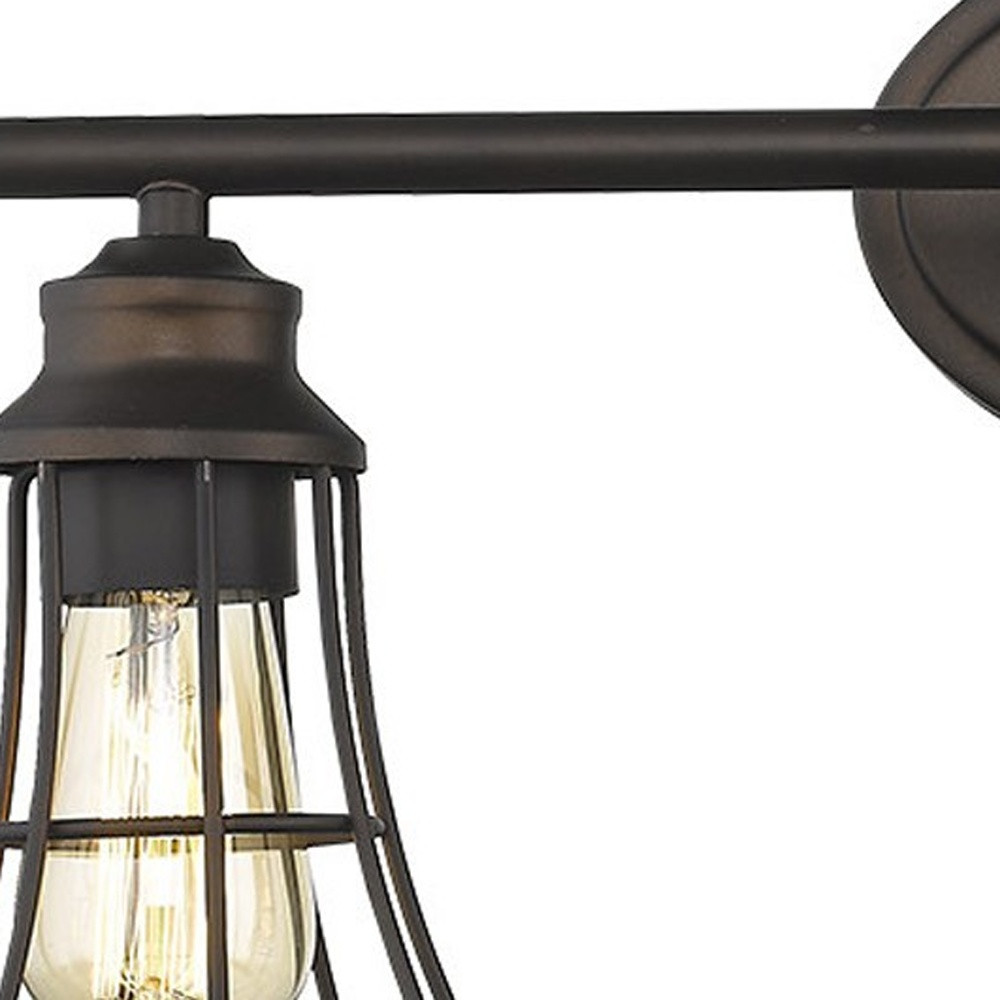 Three-Light Bronze Industrial Cage Wall Sconce, Vintage Style 6 Three-Light Bronze Industrial Cage Wall Sconce, Vintage Style - Image 6