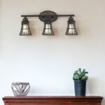 Three-Light Bronze Industrial Cage Wall Sconce, Vintage Style 7 Three-Light Bronze Industrial Cage Wall Sconce, Vintage Style