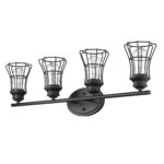 Piers Matte Black 4-Light Vanity with Metal Cage Shades 8 Piers Matte Black 4-Light Vanity with Metal Cage Shades