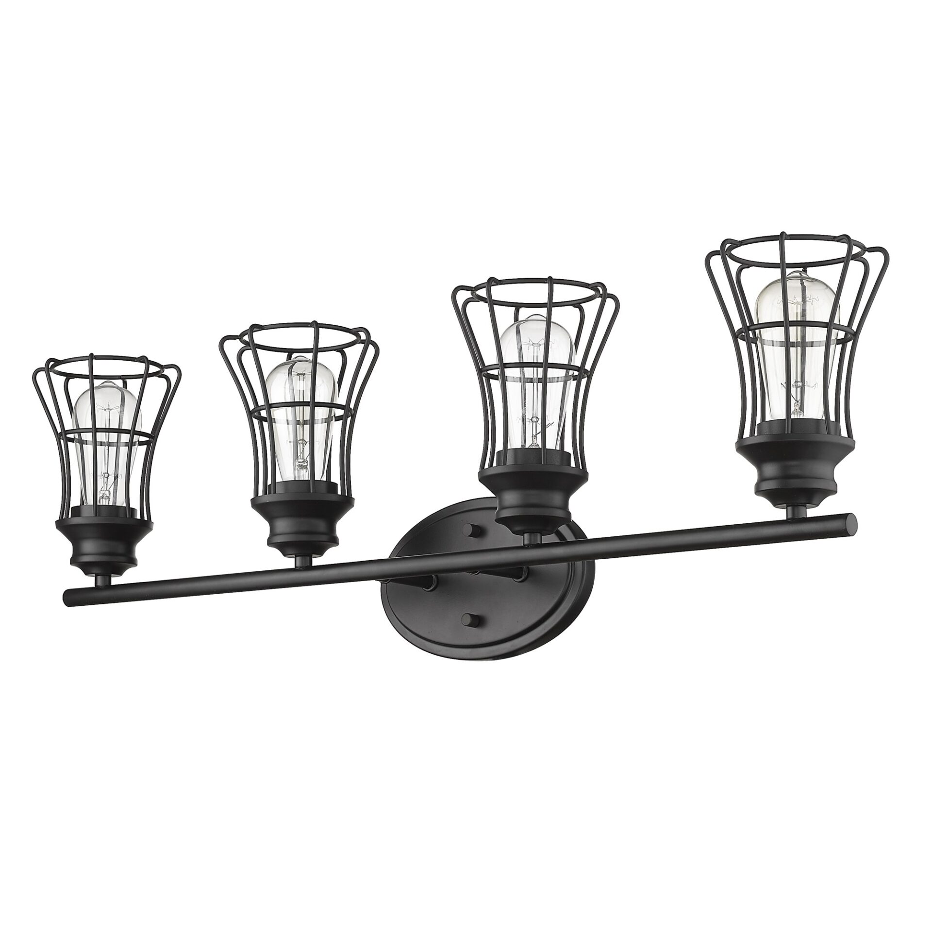 Piers Matte Black 4-Light Vanity with Metal Cage Shades 2 Piers Matte Black 4-Light Vanity with Metal Cage Shades - Image 2