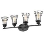 Piers Matte Black 4-Light Vanity with Metal Cage Shades 9 Piers Matte Black 4-Light Vanity with Metal Cage Shades