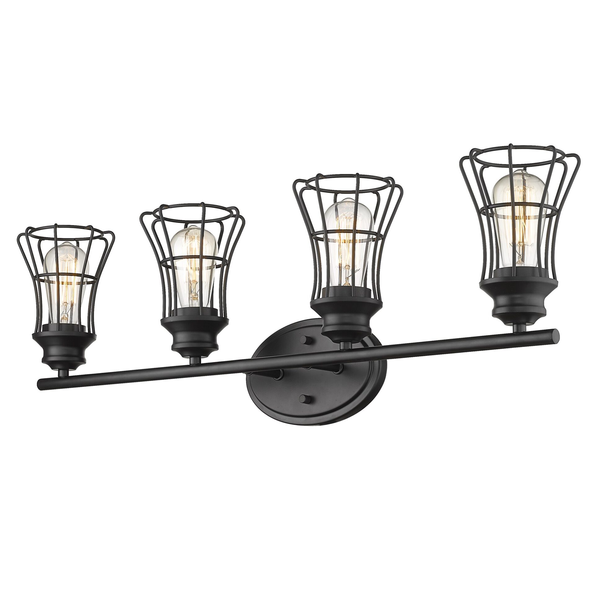 Piers Matte Black 4-Light Vanity with Metal Cage Shades 3 Piers Matte Black 4-Light Vanity with Metal Cage Shades - Image 3