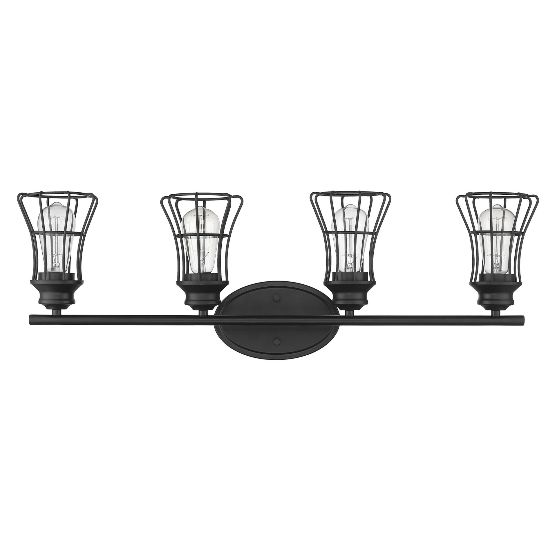 Piers Matte Black 4-Light Vanity with Metal Cage Shades 4 Piers Matte Black 4-Light Vanity with Metal Cage Shades - Image 4