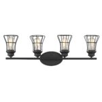 Piers Matte Black 4-Light Vanity with Metal Cage Shades 11 Piers Matte Black 4-Light Vanity with Metal Cage Shades