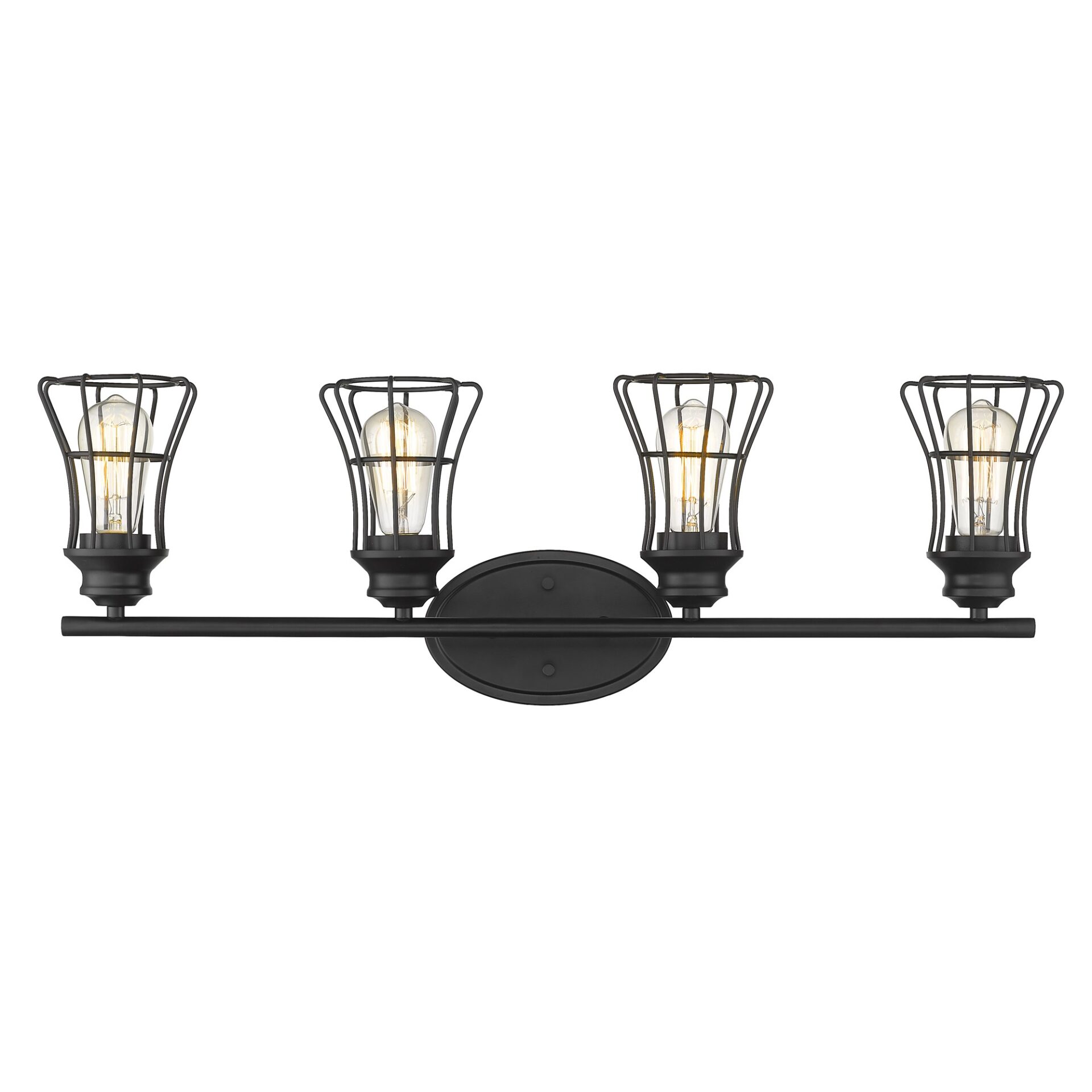 Piers Matte Black 4-Light Vanity with Metal Cage Shades 5 Piers Matte Black 4-Light Vanity with Metal Cage Shades - Image 5