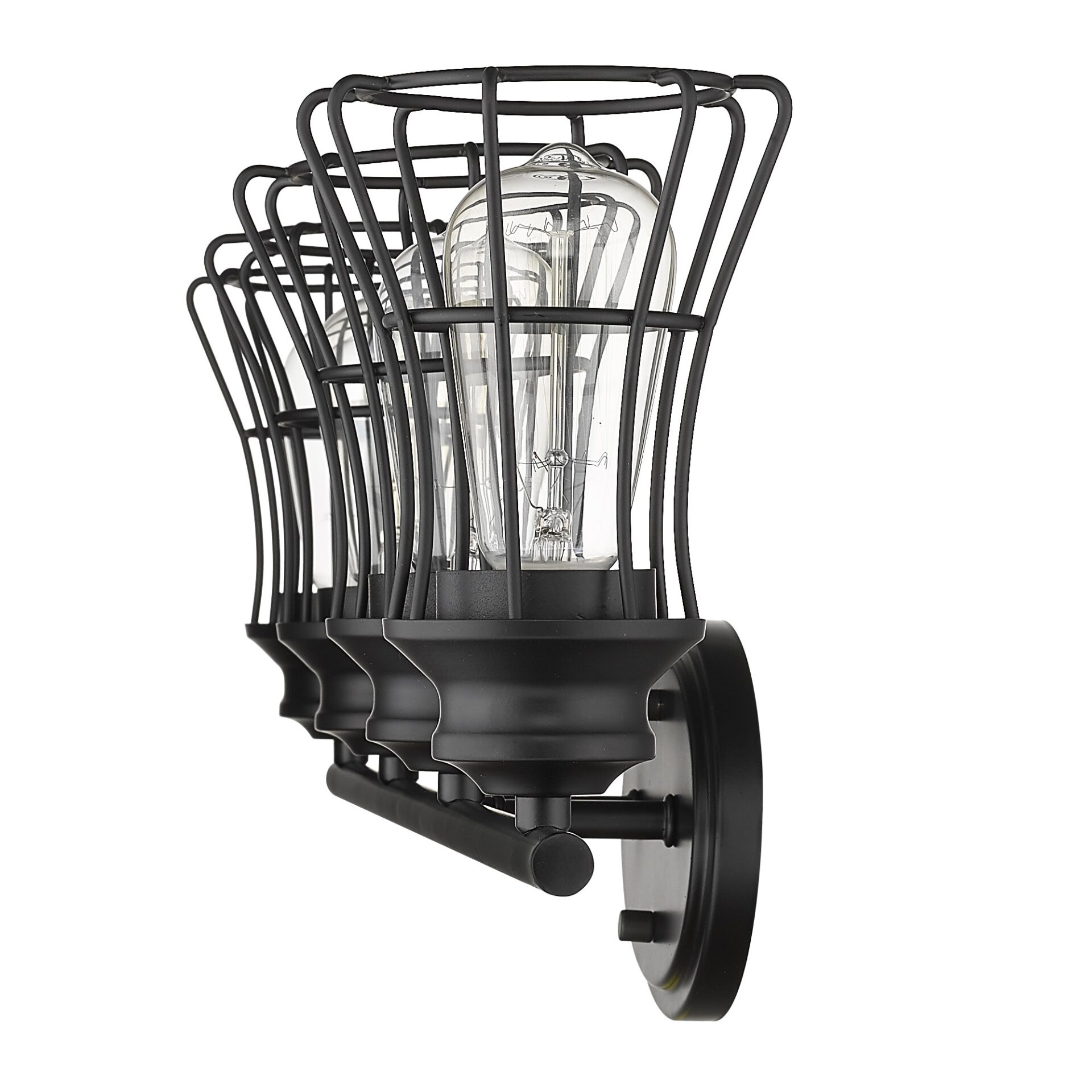 Piers Matte Black 4-Light Vanity with Metal Cage Shades 1 Piers Matte Black 4-Light Vanity with Metal Cage Shades