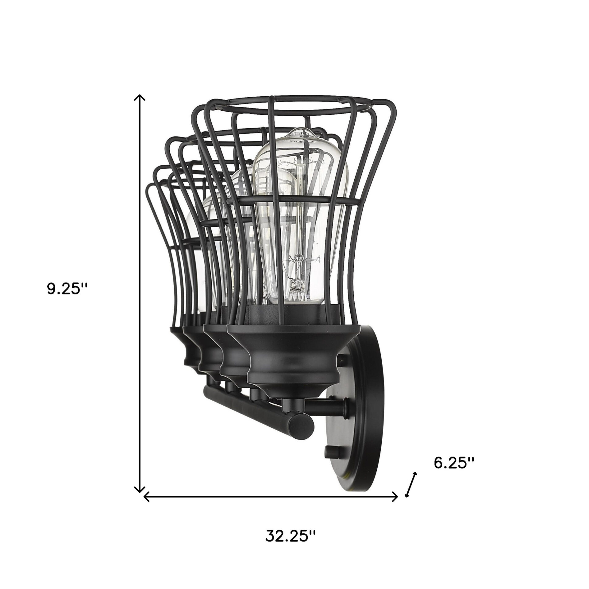 Piers Matte Black 4-Light Vanity with Metal Cage Shades 6 Piers Matte Black 4-Light Vanity with Metal Cage Shades - Image 6