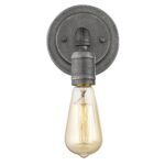 Industrial Textured Gray Sconce with Exposed Bulb and Rope Detail 6 Industrial Textured Gray Sconce with Exposed Bulb and Rope Detail