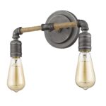 Two-Light Industrial Gray Wall Light with Exposed Bulbs 11 Two-Light Industrial Gray Wall Light with Exposed Bulbs