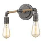 Two-Light Industrial Gray Wall Light with Exposed Bulbs 7 Two-Light Industrial Gray Wall Light with Exposed Bulbs