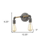 Two-Light Industrial Gray Wall Light with Exposed Bulbs 12 Two-Light Industrial Gray Wall Light with Exposed Bulbs