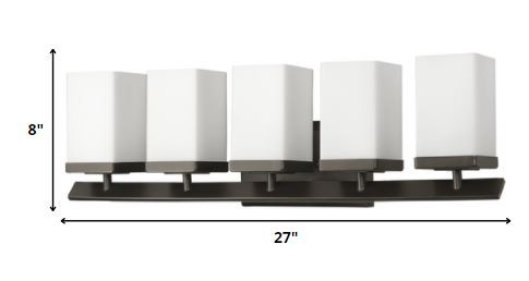 5-Light Oil-Rubbed Bronze Vanity Light With Etched Glass Shades 5 5-Light Oil-Rubbed Bronze Vanity Light With Etched Glass Shades - Image 5