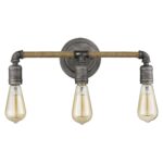 Antique Gray 3-Light Industrial Vanity with Jute Accents 11 Antique Gray 3-Light Industrial Vanity with Jute Accents