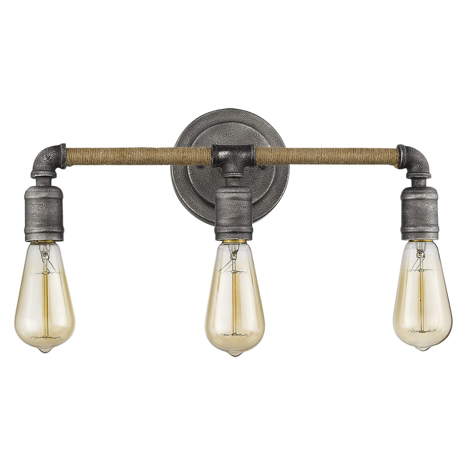Antique Gray 3-Light Industrial Vanity with Jute Accents 4 Antique Gray 3-Light Industrial Vanity with Jute Accents - Image 4