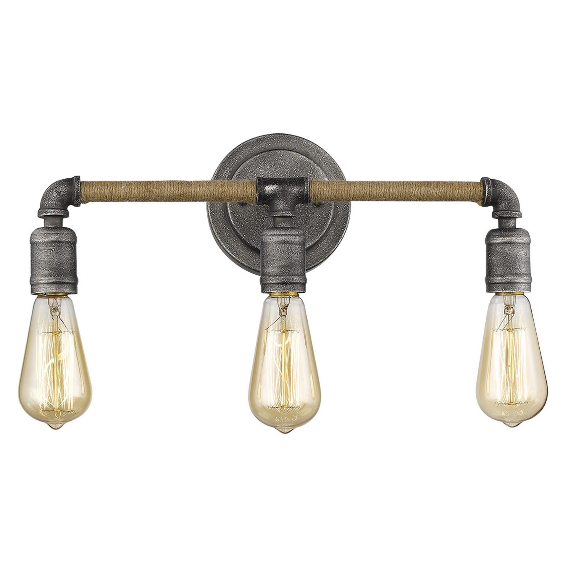 Antique Gray 3-Light Industrial Vanity with Jute Accents 5 Antique Gray 3-Light Industrial Vanity with Jute Accents - Image 5