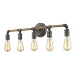 Antique Gray 5-Light Rustic Vanity with Jute Accents