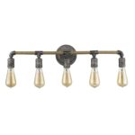 Antique Gray 5-Light Rustic Vanity with Jute Accents
