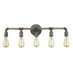 Antique Gray 5-Light Rustic Vanity with Jute Accents