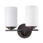 Two-Light Bronze Round Wall Sconce with Frosted Glass Shades
