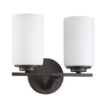 Two-Light Bronze Round Wall Sconce with Frosted Glass Shades