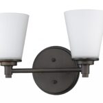 Two-Light Bronze Wall Sconce with Frosted Glass Shades 6 Two-Light Bronze Wall Sconce with Frosted Glass Shades