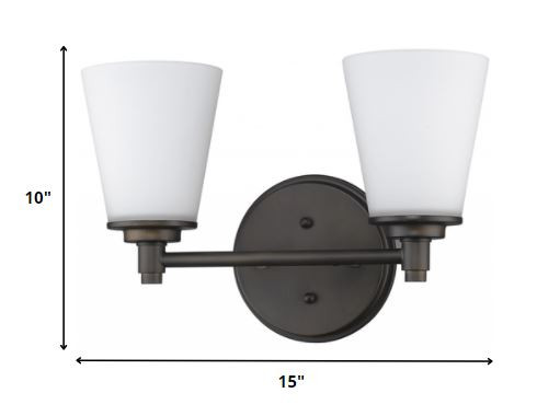 Two-Light Bronze Wall Sconce with Frosted Glass Shades 5 Two-Light Bronze Wall Sconce with Frosted Glass Shades - Image 5