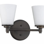 Two-Light Bronze Wall Sconce with Frosted Glass Shades 7 Two-Light Bronze Wall Sconce with Frosted Glass Shades