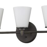 Three-Light Bronze Wall Light with Frosted Glass Shades 6 Three-Light Bronze Wall Light with Frosted Glass Shades