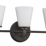 Three-Light Bronze Wall Light with Frosted Glass Shades 7 Three-Light Bronze Wall Light with Frosted Glass Shades