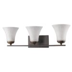 Three-Light Bronze Wall Light with Frosted Tapered Glass Shades 7 Three-Light Bronze Wall Light with Frosted Tapered Glass Shades