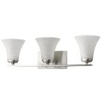 Three-Light Silver Wall Vanity with Tapered Frosted Glass Shades 6 Three-Light Silver Wall Vanity with Tapered Frosted Glass Shades
