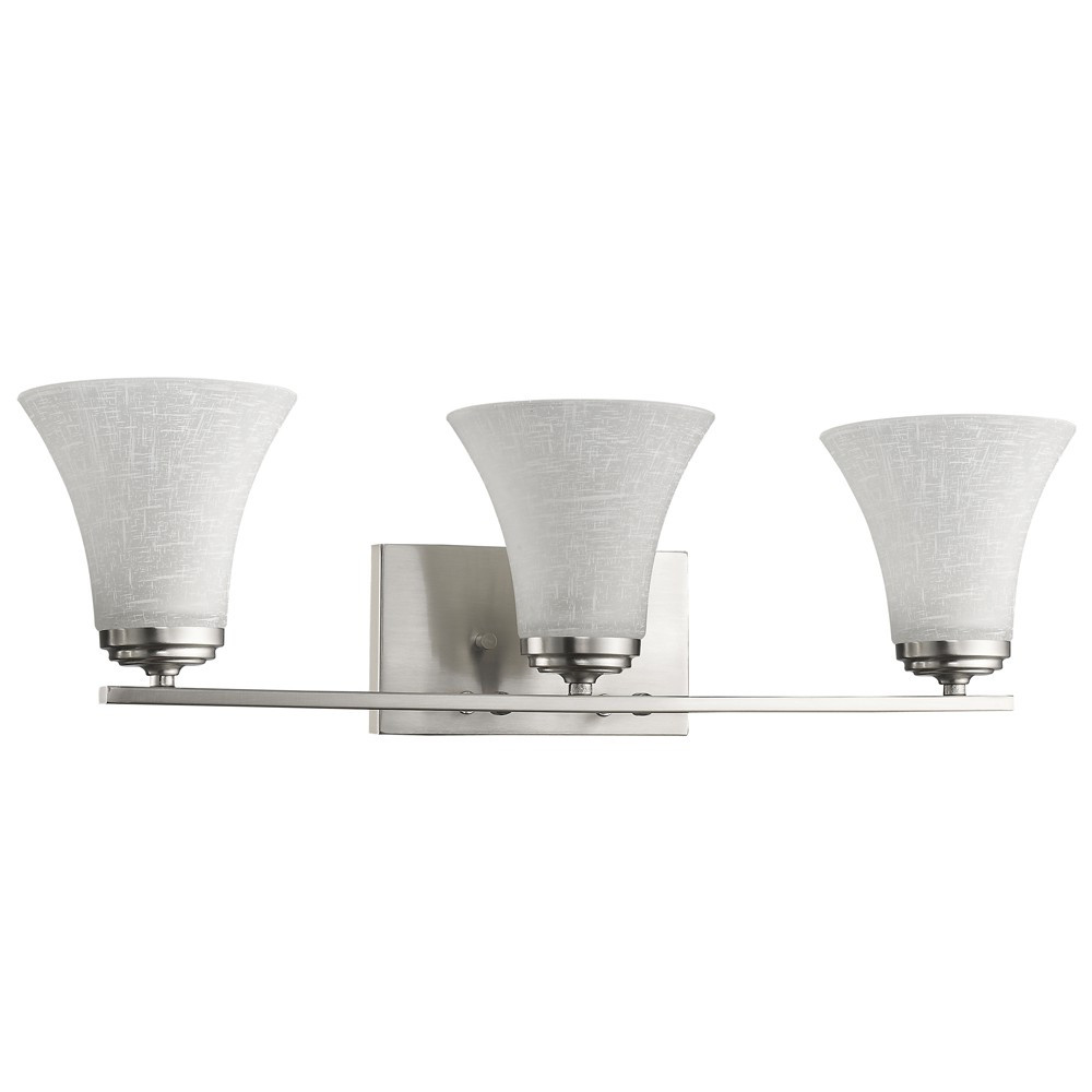Three-Light Silver Wall Vanity with Tapered Frosted Glass Shades 2 Three-Light Silver Wall Vanity with Tapered Frosted Glass Shades - Image 2