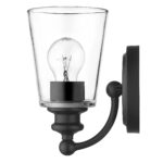 Matte Black Glass Shade Wall Sconce with Curved Arm