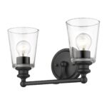 Matte Black Two-Light Glass Shade Wall Sconce