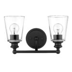 Matte Black Two-Light Glass Shade Wall Sconce