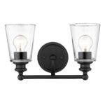 Matte Black Two-Light Glass Shade Wall Sconce